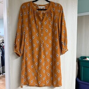 LOFT Floral Print Dress Womens Medium 3/4 Sleeve Button Front Casual sz medium